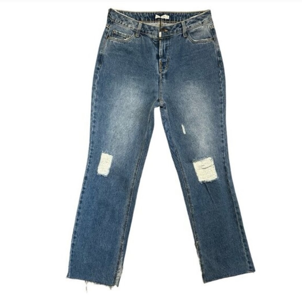 Avec Les Filles High-Rise Distressed Blue Jeans